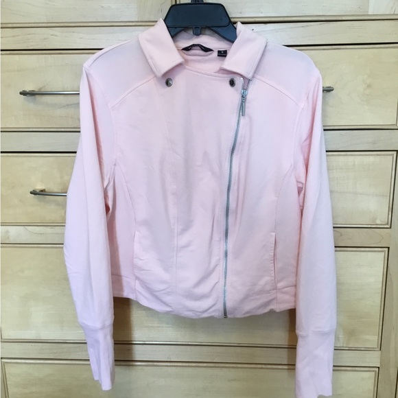 H by HALSTON Pink jacket size 16 full off-set zipper, long sleeve.Asymmetrical - Picture 2 of 11